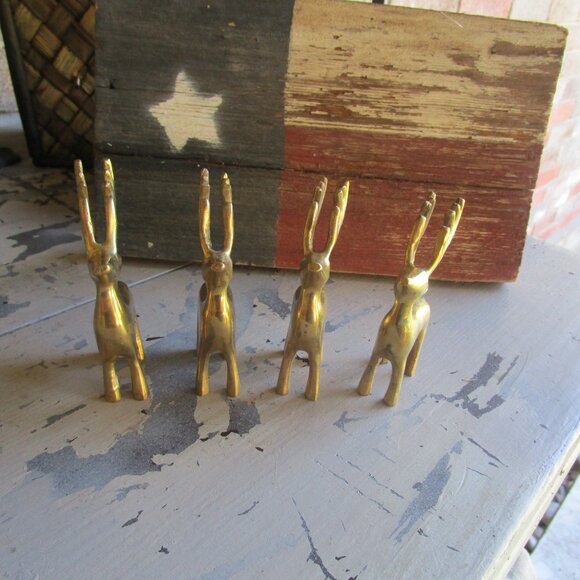 Set of 4 Pottery Barn Reindeer Brass Place Card Holders - Picture 2 of 9